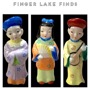 Trio of Hand Painted Porcelain Japanese Figurines